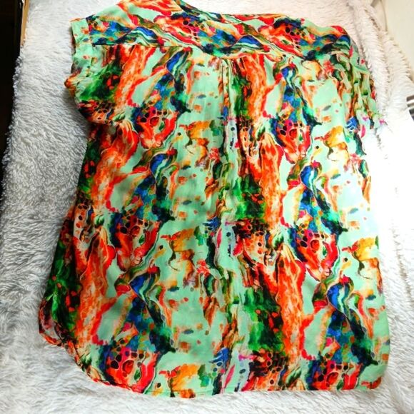 Soft Surroundings Blouse Vibrant Multicolored Abstract Pattern V-neckline Large. - Picture 7 of 11
